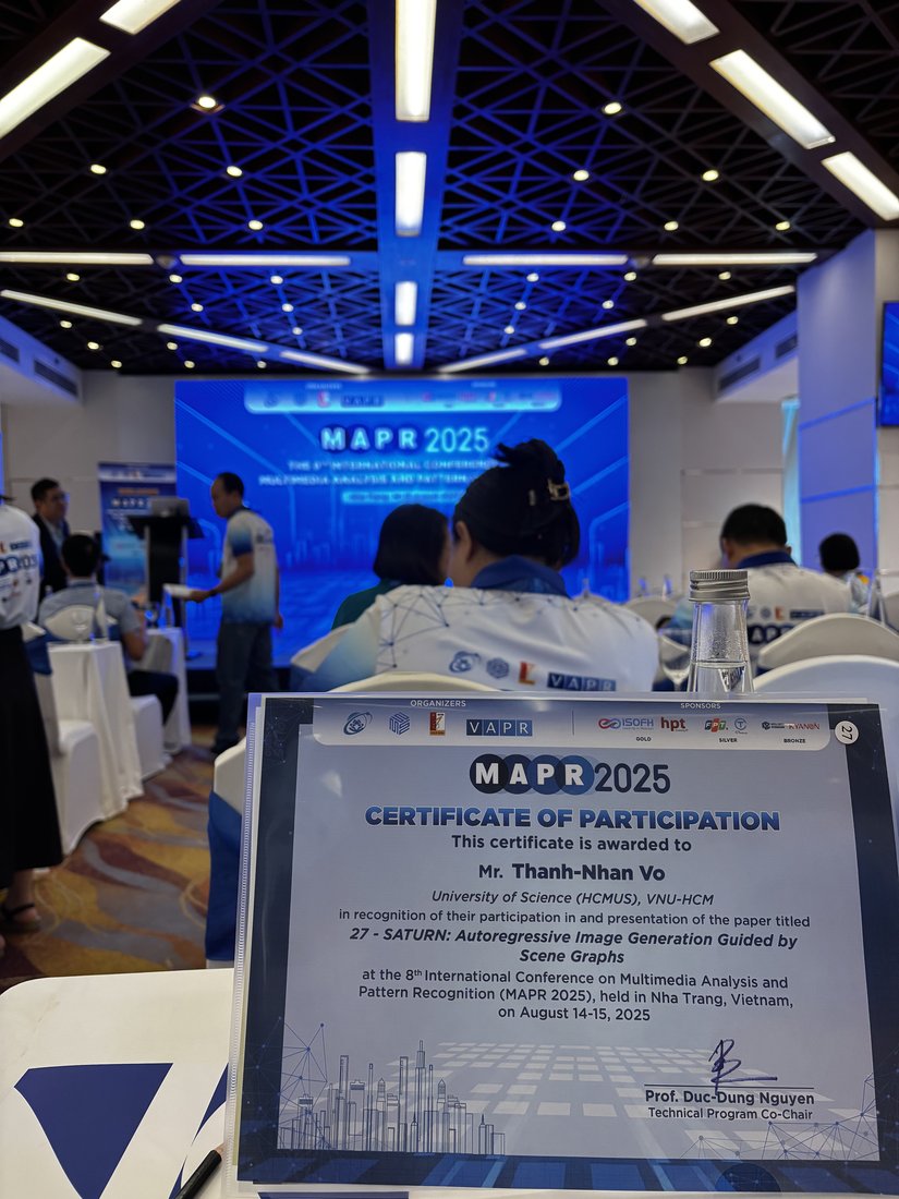 A MAPR 2025 participation certificate in the conference hall